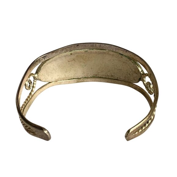 Vintage Alpaca Silver Cuff Bracelet Mother Of Pearl Abalone Inlay Floral Mexico - Picture 4 of 7